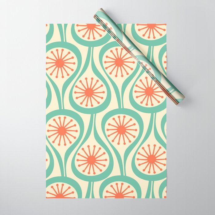 Mid Century Modern Atomic Drops Teal Orange Pattern Wrapping Paper Gallery Image 1