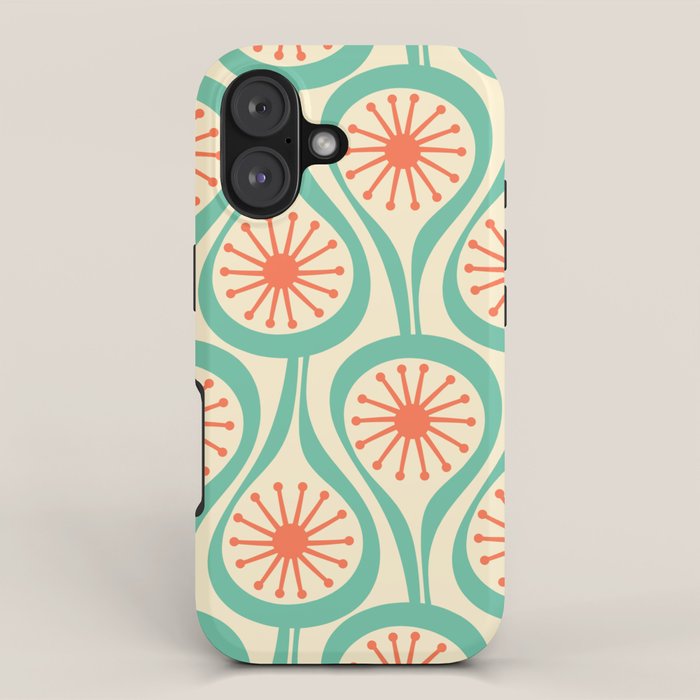 Mid Century Modern Atomic Drops Teal Orange Pattern iPhone Case Gallery Image 1