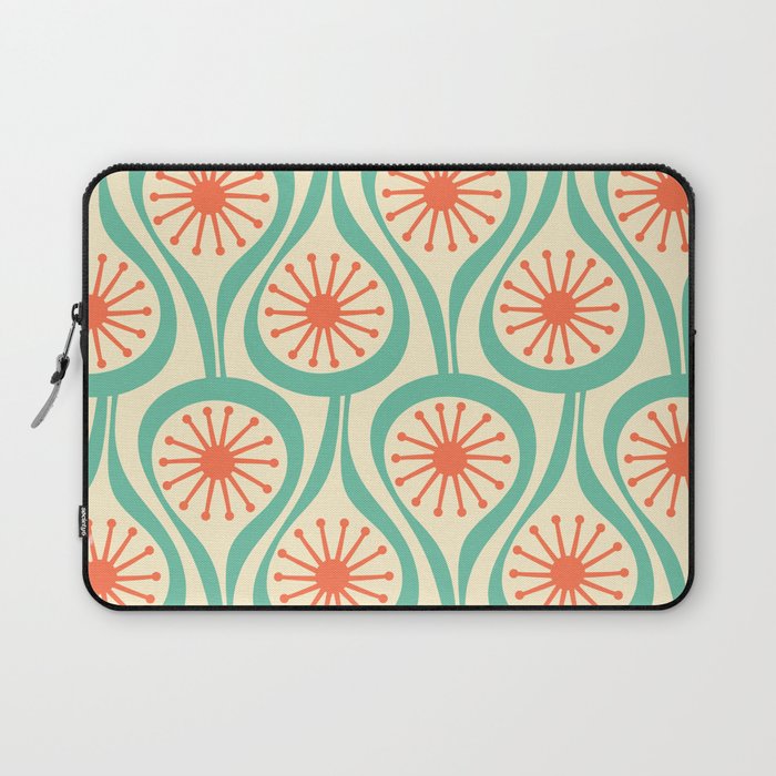 Mid Century Modern Atomic Drops Teal Orange Pattern Laptop Sleeve Gallery Image 1