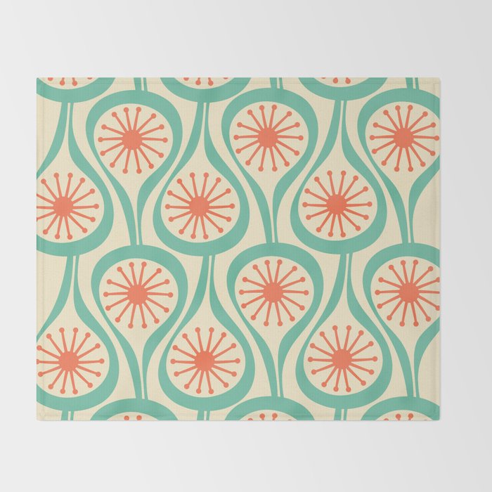 Mid Century Modern Atomic Drops Teal Orange Pattern Throw Blanket Gallery Image 2