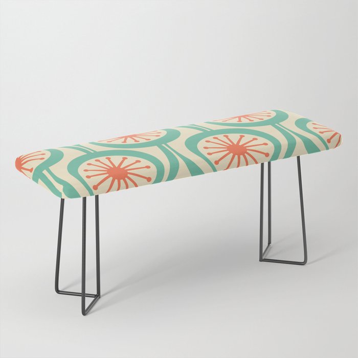 Mid Century Modern Atomic Drops Teal Orange Pattern Bench Gallery Image 1
