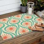 Mid Century Modern Atomic Drops Teal Orange Pattern Outdoor Rug Gallery Image 2