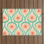 Mid Century Modern Atomic Drops Teal Orange Pattern Outdoor Rug Gallery Image 1