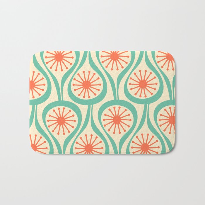 Mid Century Modern Atomic Drops Teal Orange Pattern Bath Mat Gallery Image 1