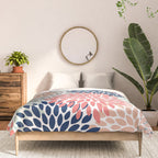 Festive, Flowers Print, Blue, Coral, Aqua, Gray Comforter Gallery Image 3