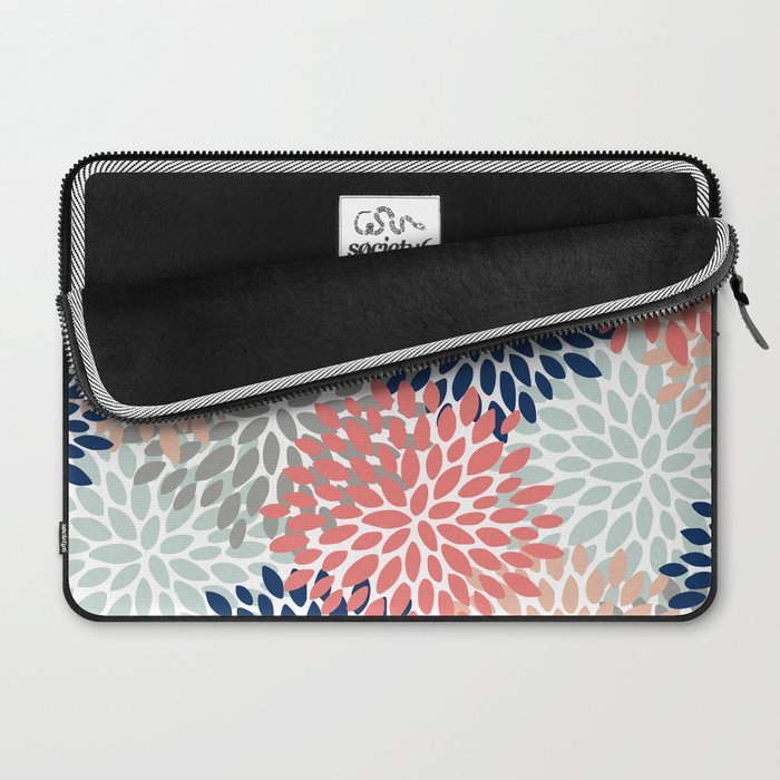 Festive, Flowers Print, Blue, Coral, Aqua, Gray Laptop Sleeve Gallery Image 2