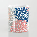 Festive, Flowers Print, Blue, Coral, Aqua, Gray Coffee Mug Gallery Image 4