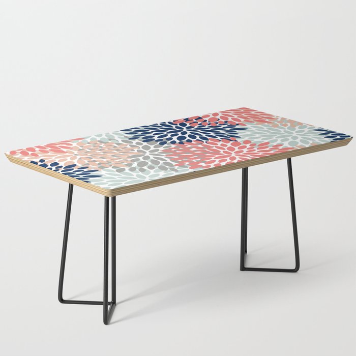 Festive, Flowers Print, Blue, Coral, Aqua, Gray Coffee Table Gallery Image 1