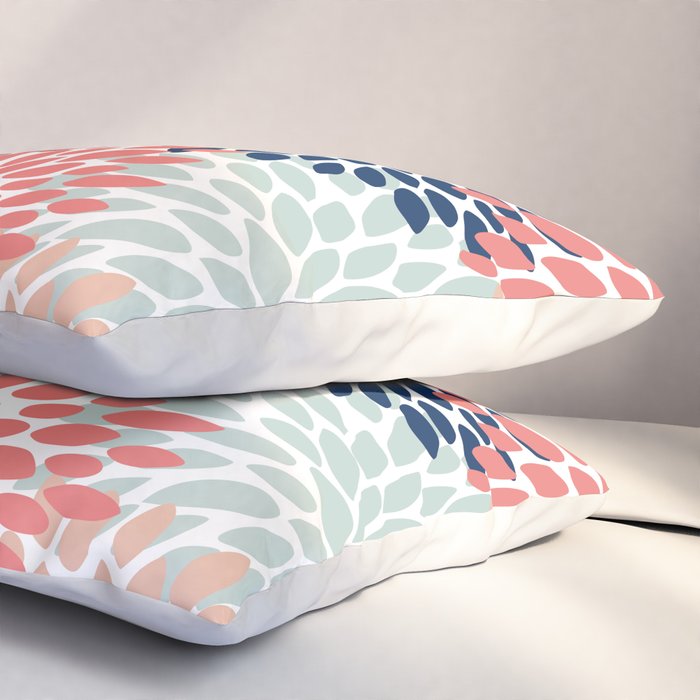 Festive, Flowers Print, Blue, Coral, Aqua, Gray Pillow Sham Gallery Image 3