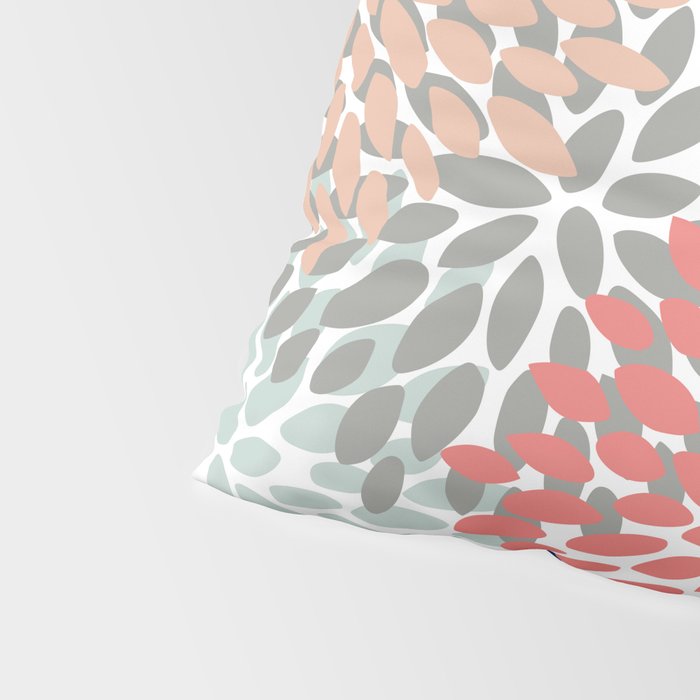 Festive, Flowers Print, Blue, Coral, Aqua, Gray Pillow Sham Gallery Image 4