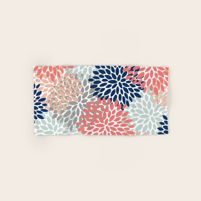 Festive, Flowers Print, Blue, Coral, Aqua, Gray Bath Towel Gallery Image 1