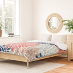 Festive, Flowers Print, Blue, Coral, Aqua, Gray Duvet Cover Gallery Image 2