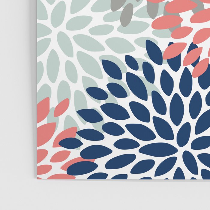 Festive, Flowers Print, Blue, Coral, Aqua, Gray Poster Gallery Image 3