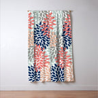 Festive, Flowers Print, Blue, Coral, Aqua, Gray Window Curtain Gallery Image 3