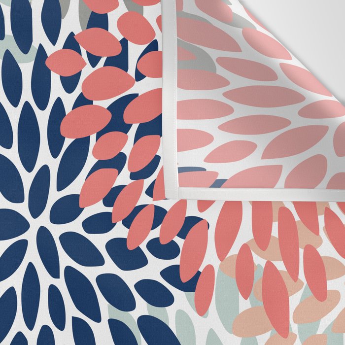 Festive, Flowers Print, Blue, Coral, Aqua, Gray Wall Tapestry Gallery Image 3