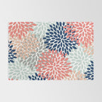 Festive, Flowers Print, Blue, Coral, Aqua, Gray Rug Gallery Image 2
