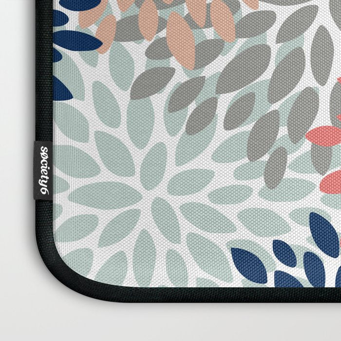 Festive, Flowers Print, Blue, Coral, Aqua, Gray Laptop Sleeve Gallery Image 3