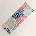 Festive, Flowers Print, Blue, Coral, Aqua, Gray Yoga Mat Gallery Image 1