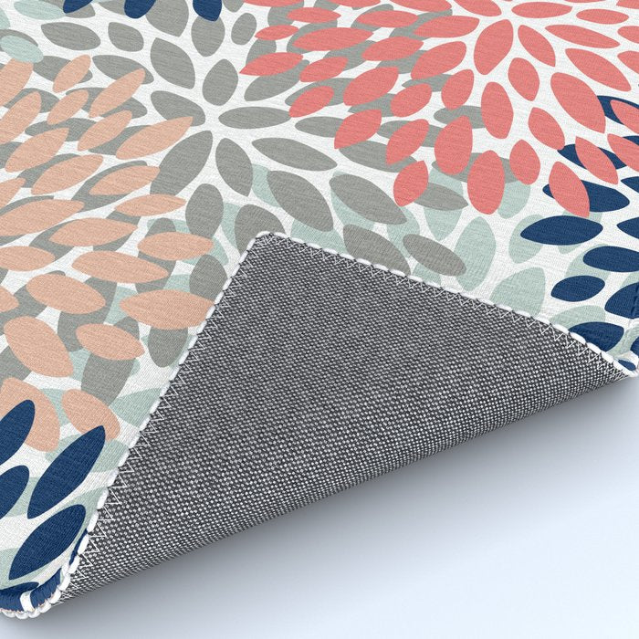 Festive, Flowers Print, Blue, Coral, Aqua, Gray Rug Gallery Image 4