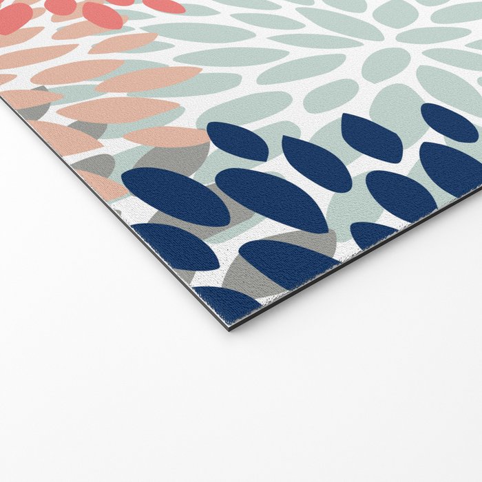Festive, Flowers Print, Blue, Coral, Aqua, Gray Welcome Mat Gallery Image 2