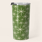 Atomic Age Starbursts - Mid Century Modern Pattern in Cream and Retro Christmas Green Travel Mug Gallery Image 3