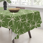 Atomic Age Starbursts - Mid Century Modern Pattern in Cream and Retro Christmas Green Tablecloth Gallery Image 3