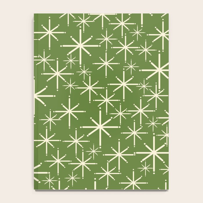 Atomic Age Starbursts - Mid Century Modern Pattern in Cream and Retro Christmas Green Notebook Gallery Image 4
