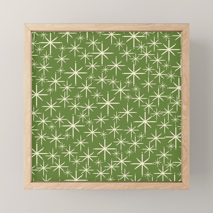 Atomic Age Starbursts - Mid Century Modern Pattern in Cream and Retro Christmas Green Mini Art Print Gallery Image 1