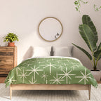 Atomic Age Starbursts - Mid Century Modern Pattern in Cream and Retro Christmas Green Comforter Gallery Image 3