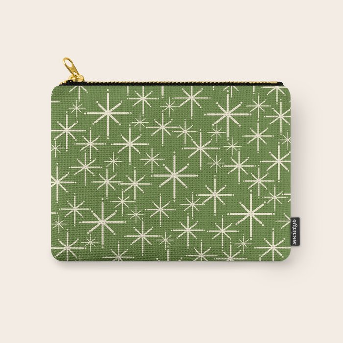 Atomic Age Starbursts - Mid Century Modern Pattern in Cream and Retro Christmas Green Carry All Pouch Gallery Image 1