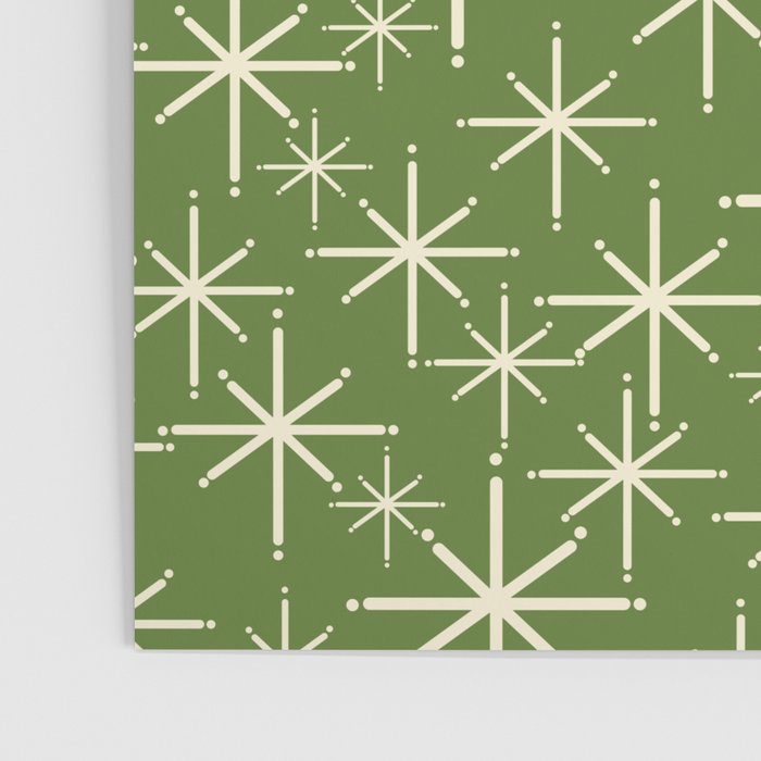 Atomic Age Starbursts - Mid Century Modern Pattern in Cream and Retro Christmas Green Poster Gallery Image 3