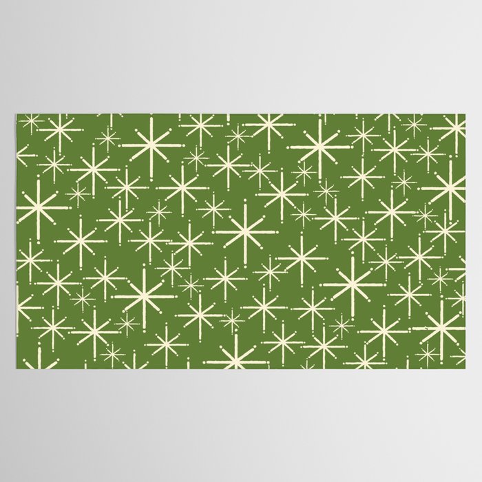 Atomic Age Starbursts - Mid Century Modern Pattern in Cream and Retro Christmas Green Tablecloth Gallery Image 2