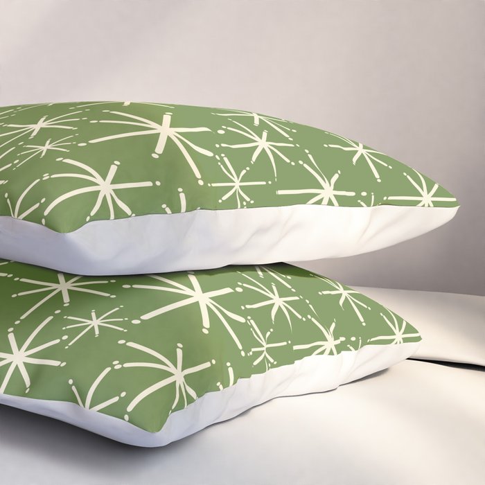 Atomic Age Starbursts - Mid Century Modern Pattern in Cream and Retro Christmas Green Pillow Sham Gallery Image 3