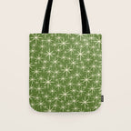 Atomic Age Starbursts - Mid Century Modern Pattern in Cream and Retro Christmas Green Tote Bag Gallery Image 1