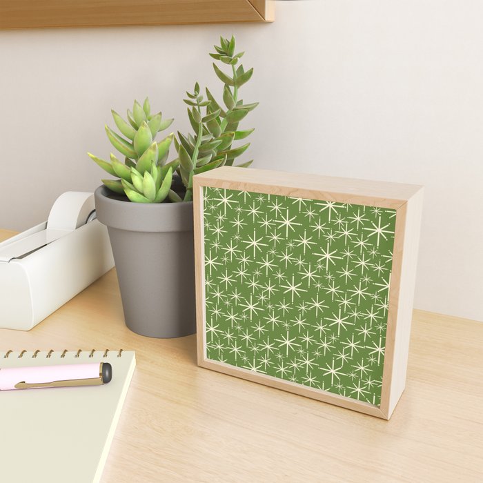 Atomic Age Starbursts - Mid Century Modern Pattern in Cream and Retro Christmas Green Mini Art Print Gallery Image 2