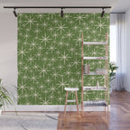 Atomic Age Starbursts - Mid Century Modern Pattern in Cream and Retro Christmas Green Wall Mural Gallery Image 1