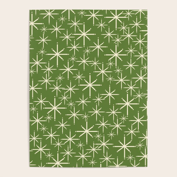 Atomic Age Starbursts - Mid Century Modern Pattern in Cream and Retro Christmas Green Poster Gallery Image 4