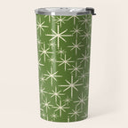 Atomic Age Starbursts - Mid Century Modern Pattern in Cream and Retro Christmas Green Travel Mug Gallery Image 2