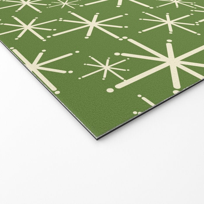 Atomic Age Starbursts - Mid Century Modern Pattern in Cream and Retro Christmas Green Welcome Mat Gallery Image 2