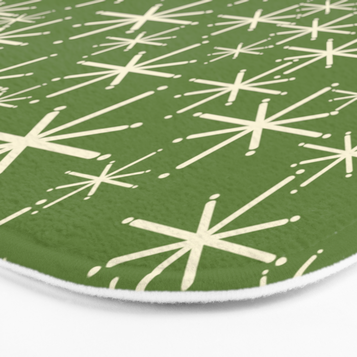 Atomic Age Starbursts - Mid Century Modern Pattern in Cream and Retro Christmas Green Bath Mat Gallery Image 3