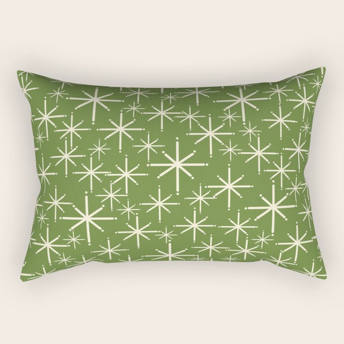 Atomic Age Starbursts - Mid Century Modern Pattern in Cream and Retro Christmas Green Rectangular Pillow Gallery Image 2