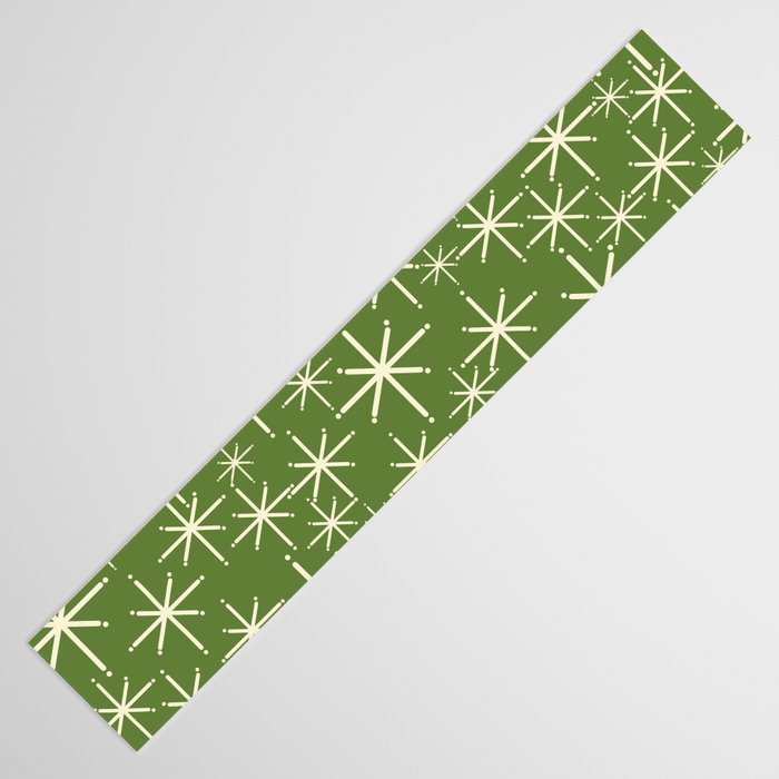 Atomic Age Starbursts - Mid Century Modern Pattern in Cream and Retro Christmas Green Table Runner Gallery Image 3
