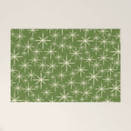 Atomic Age Starbursts - Mid Century Modern Pattern in Cream and Retro Christmas Green Welcome Mat Gallery Image 1