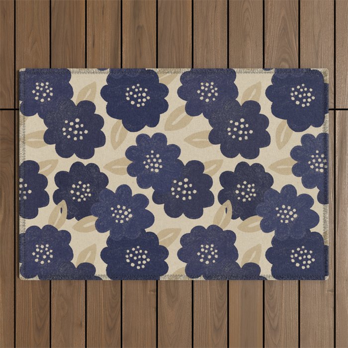 Blue Flower Pattern Outdoor Rug Gallery Image 1