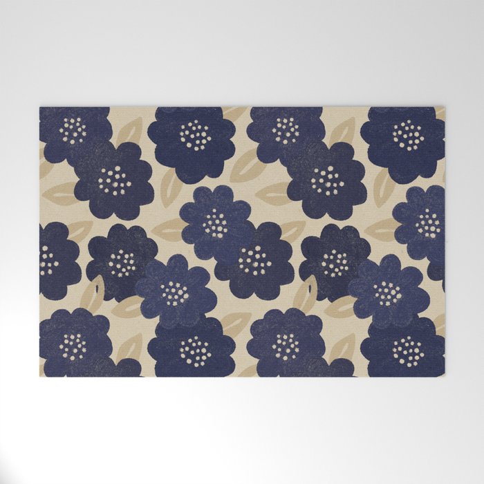 Blue Flower Pattern Welcome Mat Gallery Image 1