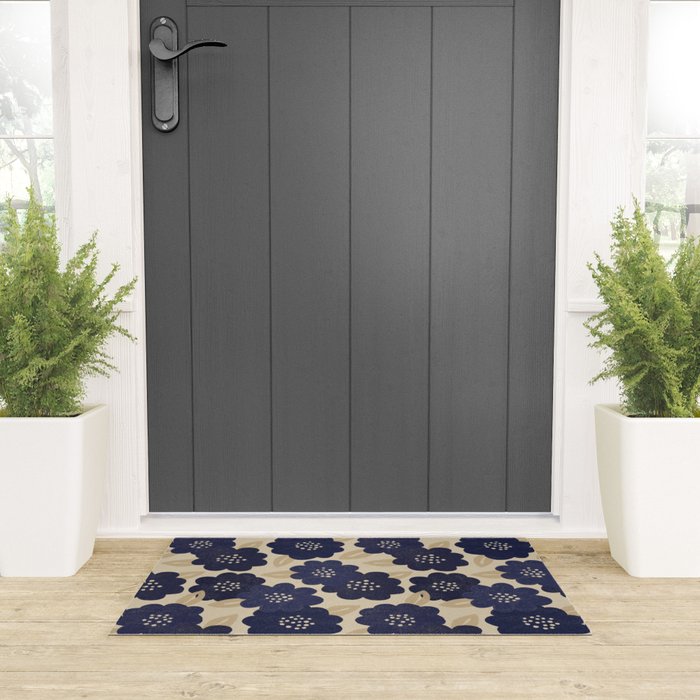 Blue Flower Pattern Welcome Mat Gallery Image 3