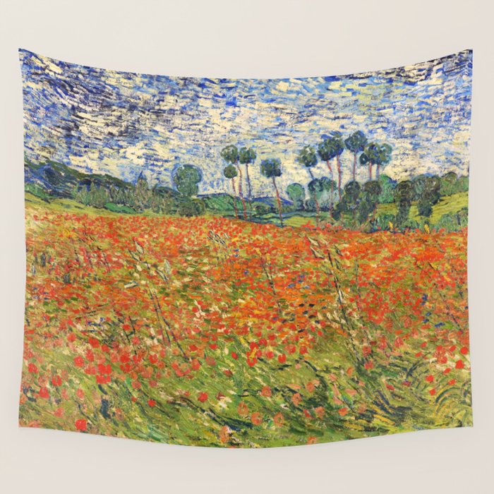 Poppy Field by Vincent van Gogh, 1890 painting Wall Tapestry Gallery Image 1