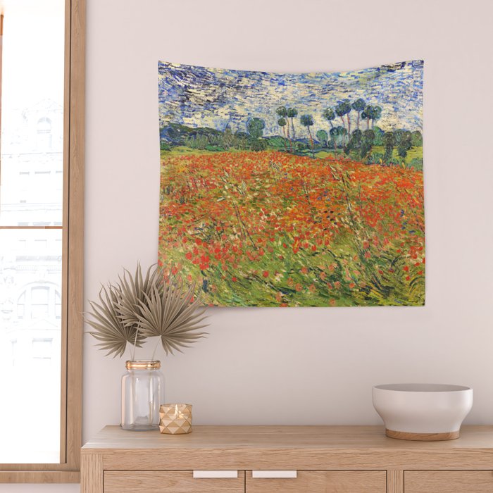 Poppy Field by Vincent van Gogh, 1890 painting Wall Tapestry Gallery Image 2