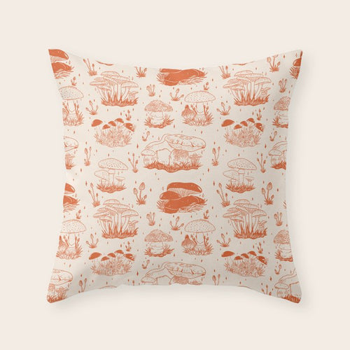 Mushroom Toile In Orange Throw Pillow