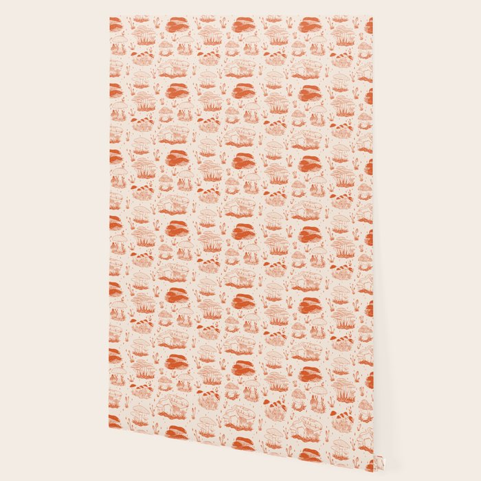 Mushroom Toile in Orange Wallpaper Gallery Image 2